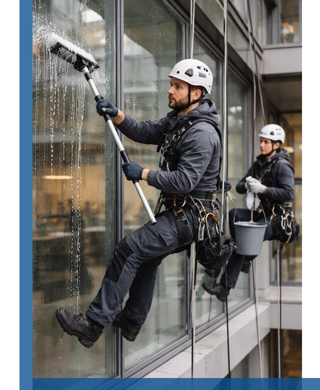 Профессиональная мойка витражей промышленными альпинистами в Устях-Джегуте