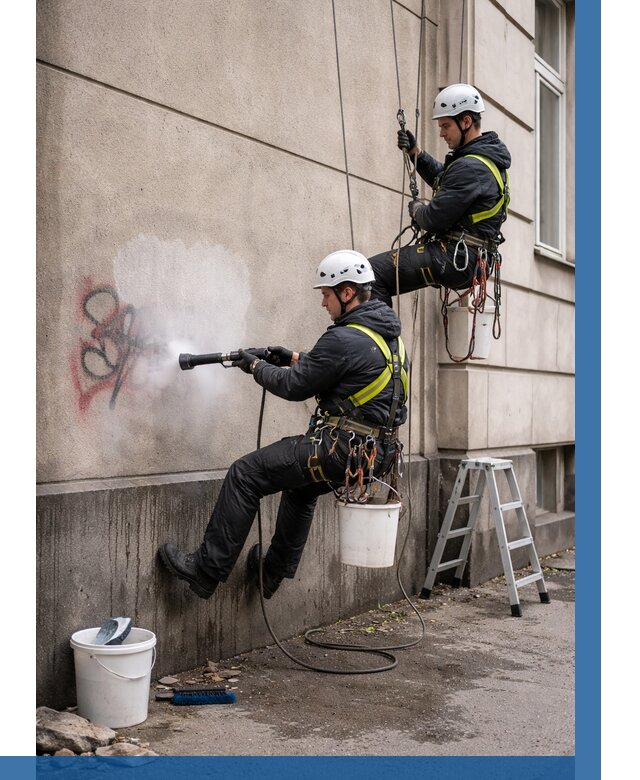 Удаление граффити с фасада в Устях-Джегуте от 4555 р. | ВЫСОТНИК-Стд