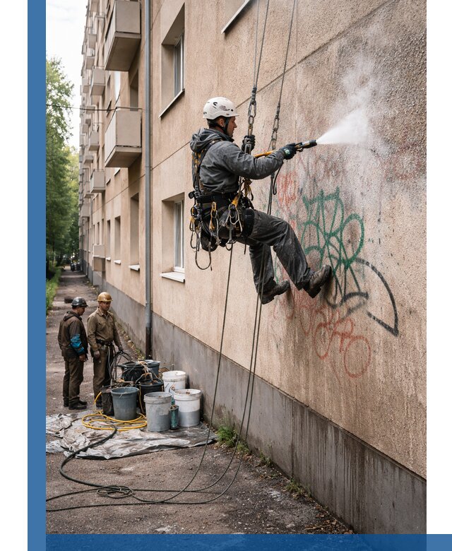 Удаление граффити с фасада в Устях-Джегуте без следов и повреждений