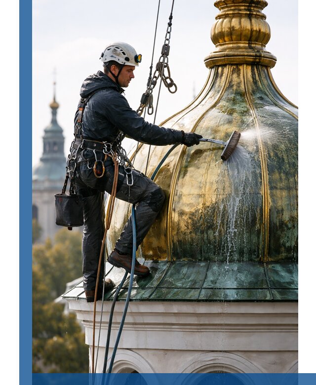 Профессиональная мойка куполов и шпилей высотными альпинистами в Устях-Джегуте
