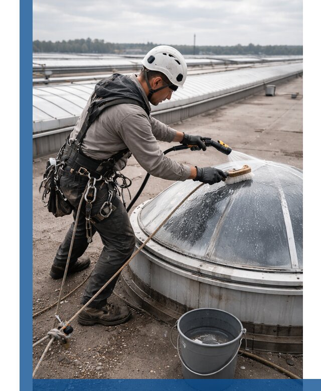 Мойка зенитных фонарей на кровле для промышленных объектов в Устях-Джегуте