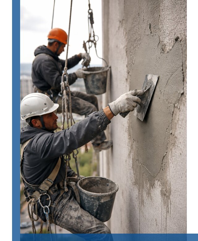 Штукатурка фасада на высоте в Устях-Джегуте профессиональные работы