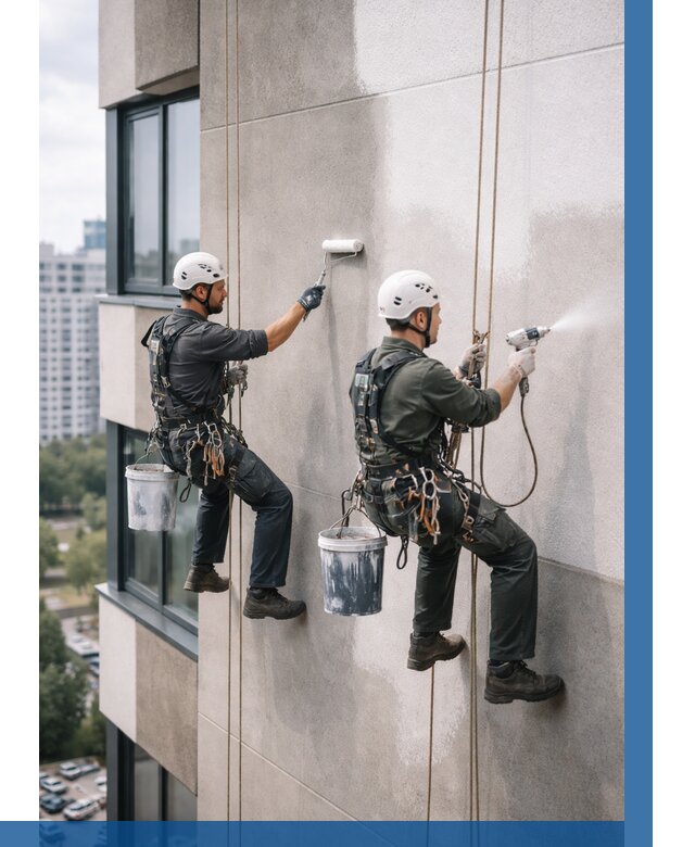 Покраска фасада альпинистами в Устях-Джегуте от 304 р. | ВЫСОТНИК-Стд