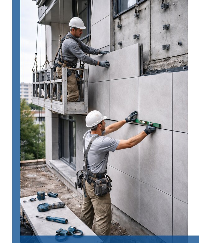 Монтаж керамогранита на фасад в Устях-Джегуте под ключ с гарантией качества