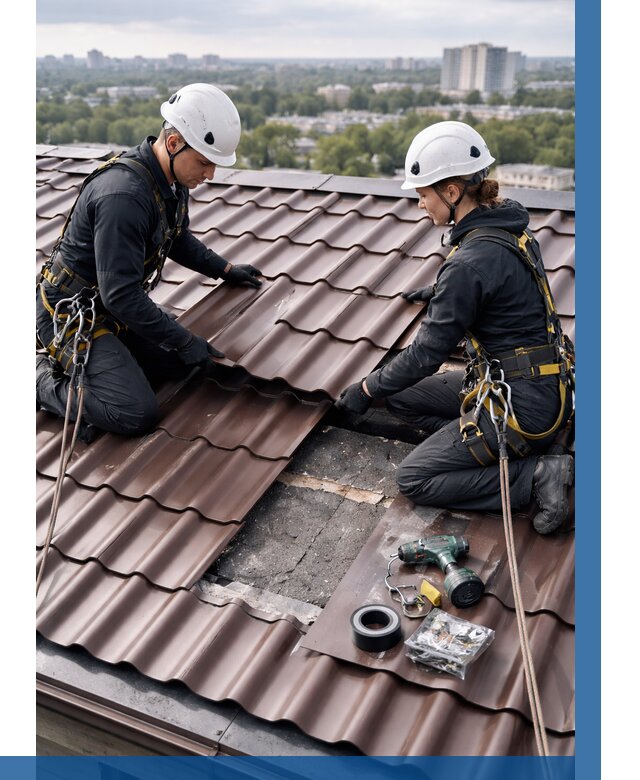 Ремонт металлочерепицы на крыше в Устях-Джегуте от 911 р. | ВЫСОТНИК-Стд