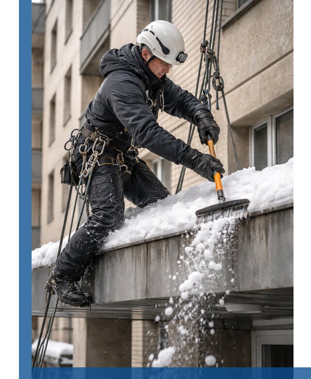 Очистка козырьков от снега в Устях-Джегуте круглогодично безопасно