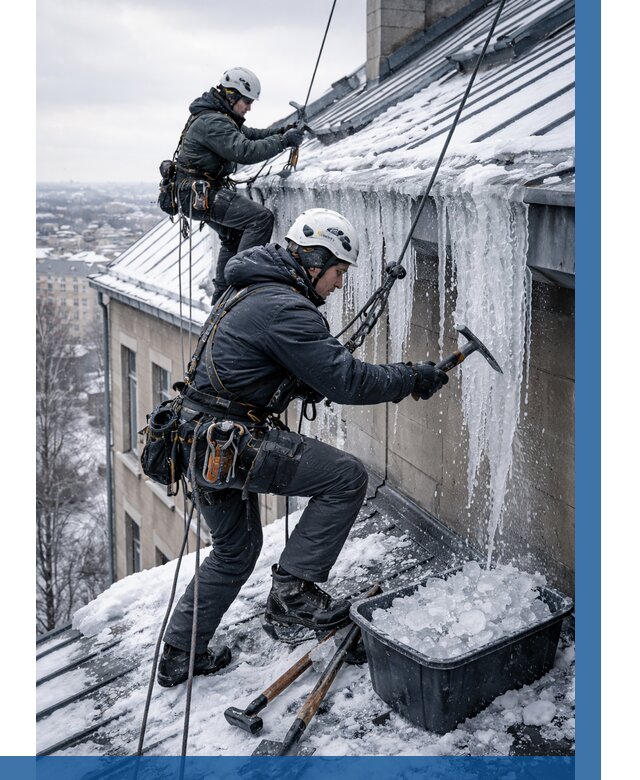 Удаление наледи с кровли в Устях-Джегуте от 5568 р. | ВЫСОТНИК-Стд