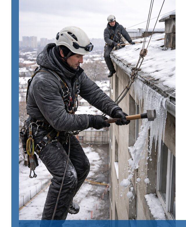 Сбивание и удаление сосулек с крыши в Устях-Джегуте безопасно