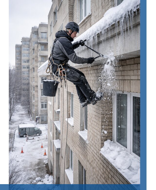 Удаление наледи с карнизов в Устях-Джегуте от 354 р. | ВЫСОТНИК-Стд