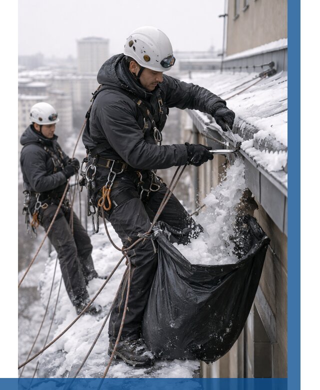 Аварийная очистка крыши в Устях-Джегуте под ключ от 304 р. | ВЫСОТНИК-Стд