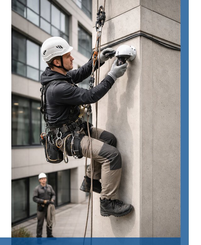 Монтаж камер видеонаблюдения на фасаде в Устях-Джегуте от 8605 р.-ВЫСОТНИК-Стд