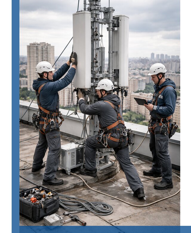 Монтаж антенн связи на крыше в Устях-Джегуте с вводом в эксплуатацию