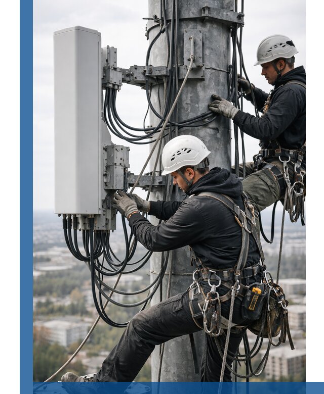 Монтаж оборудования связи на мачте в Устях-Джегуте с пусконаладкой