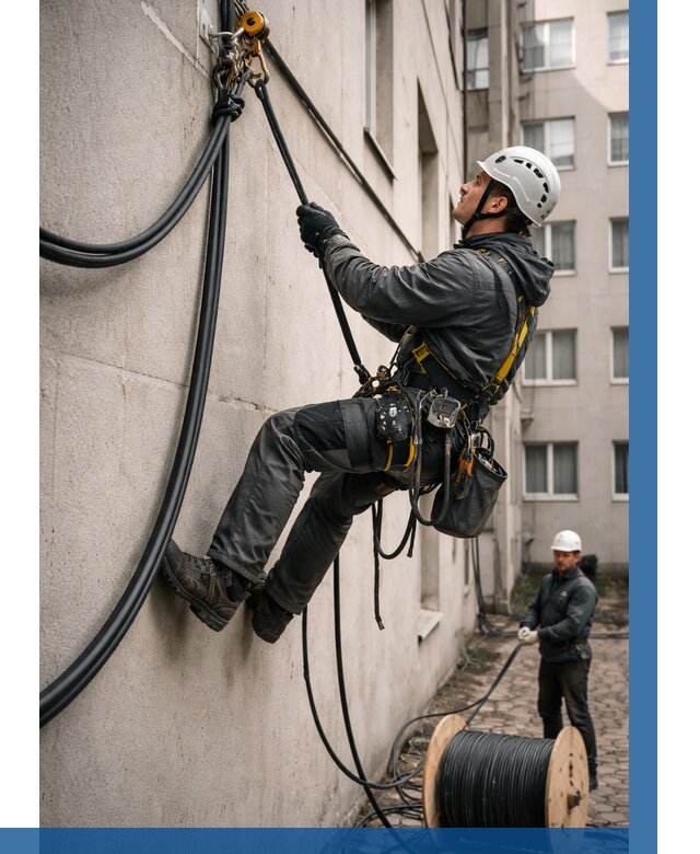 Протяжка кабеля питания на высоте в Устях-Джегуте от 456 р. | ВЫСОТНИК-Стд
