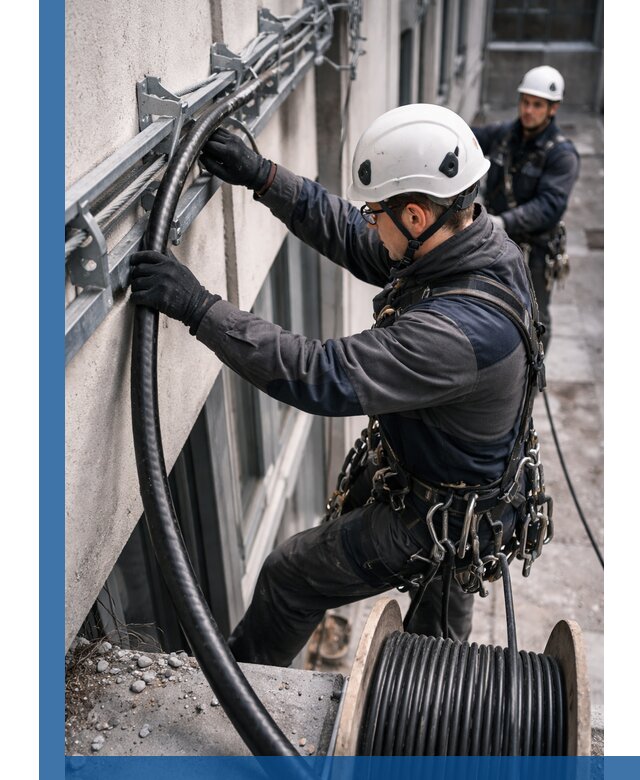 Протяжка кабеля питания на высоте в Устях-Джегуте с гарантией безопасности и качества