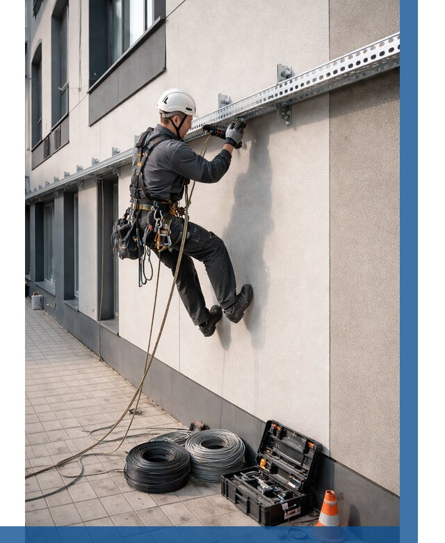 Монтаж кабельных лотков на фасаде в Устях-Джегуте от 1215 р. | ВЫСОТНИК-Стд