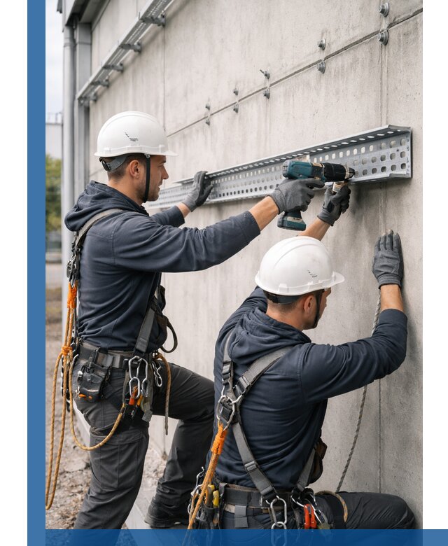 Монтаж кабельных лотков на фасаде зданий в Устях-Джегуте с гарантией