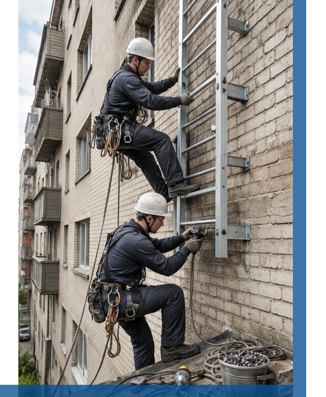 Монтаж пожарной лестницы в Устях-Джегуте от 25308 р заказать у ВЫСОТНИК-Стд