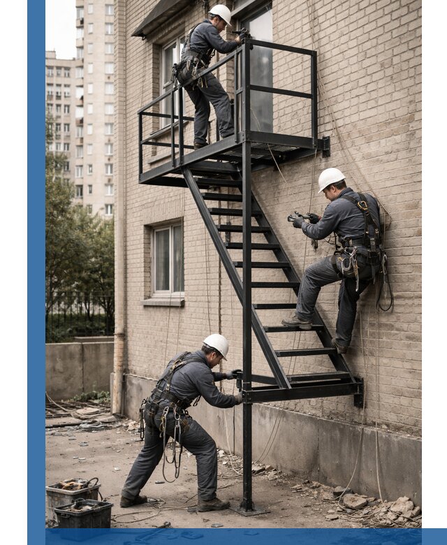 Монтаж пожарной лестницы в Устях-Джегуте, установка и крепление