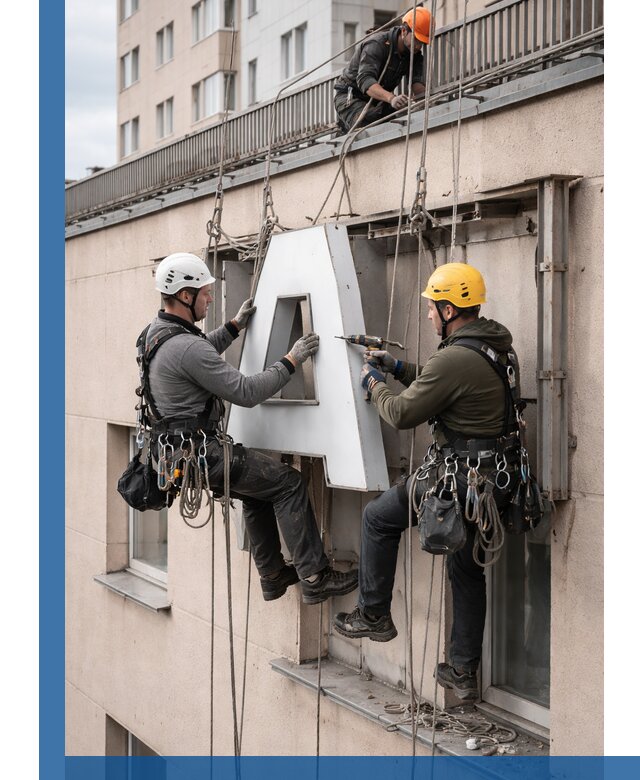 Ремонт и восстановление наружных вывесок на высоте в Устях-Джегуте