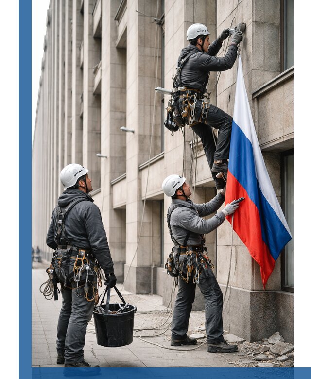 Профессиональная установка флагов на фасаде в Устях-Джегуте