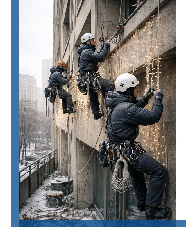 Монтаж новогодней иллюминации и украшение фасадов в Устях-Джегуте