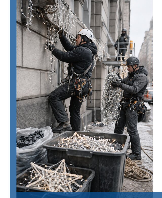 Демонтаж новогоднего оформления и гирлянд в Устях-Джегуте