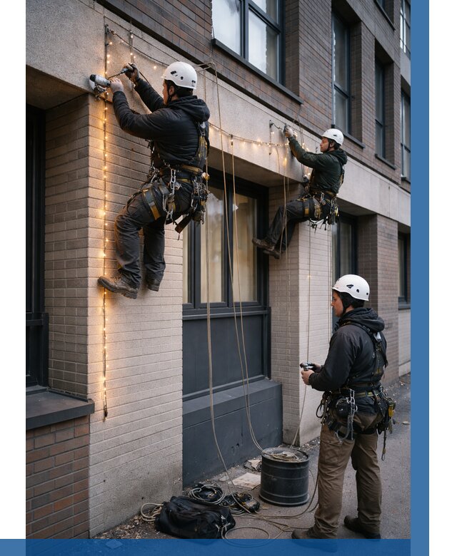 Монтаж гирлянд на фасаде в Устях-Джегуте от 3543 р. | ВЫСОТНИК-Стд