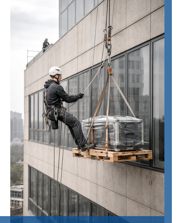 Спуск груза по фасаду в Устях-Джегуте от 3543 р. | ВЫСОТНИК-Стд