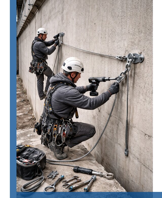 Монтаж анкерных линий высотной безопасности в Устях-Джегуте